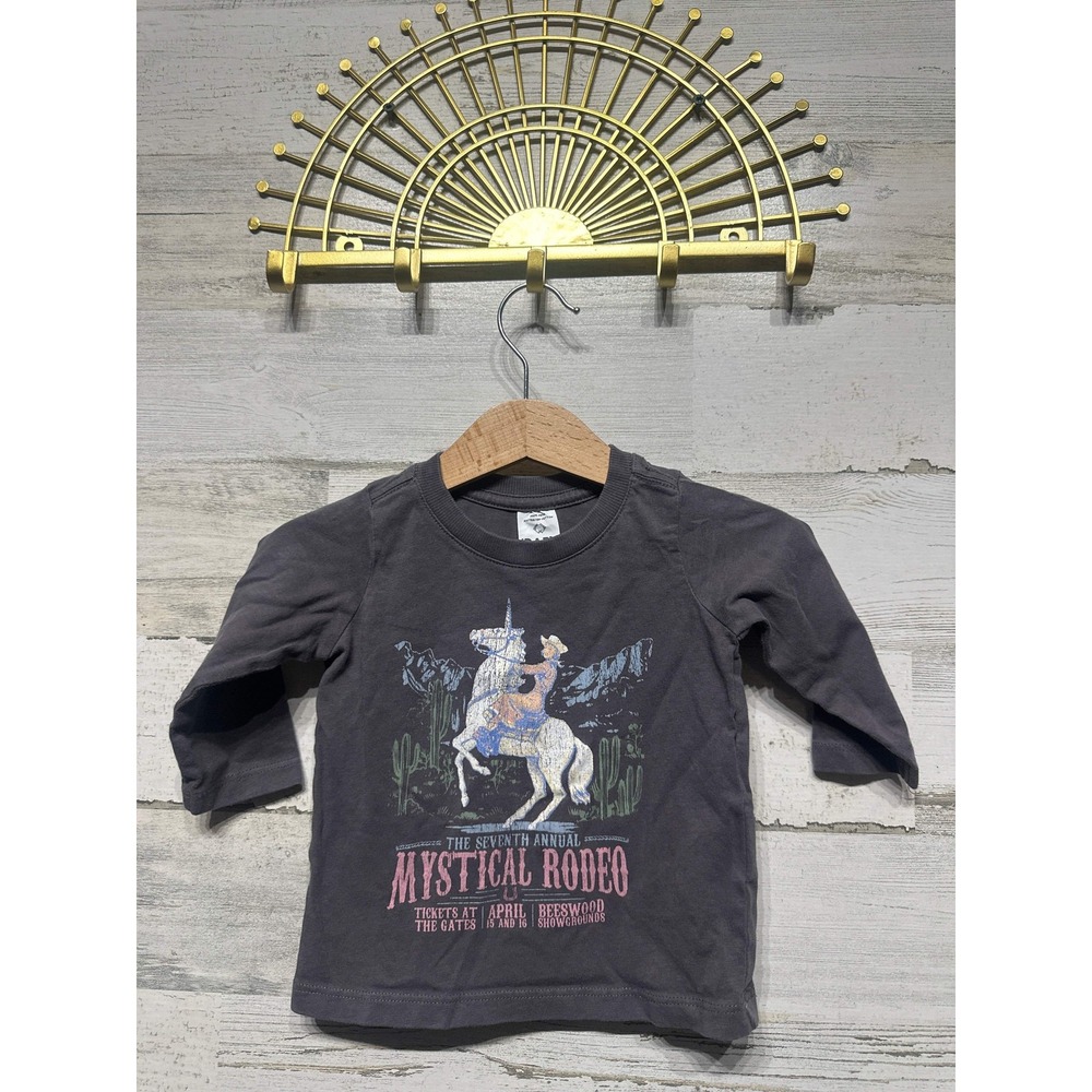 Cotton On Baby Graphic Tee Girls 3-6M Charcoal Mystical Rodeo Unicorn EUC
